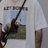 Mens Vintage T-Shirts EPIDE Giant Panda Vintage Washed Old Loose Short Sleeve VINTAGE