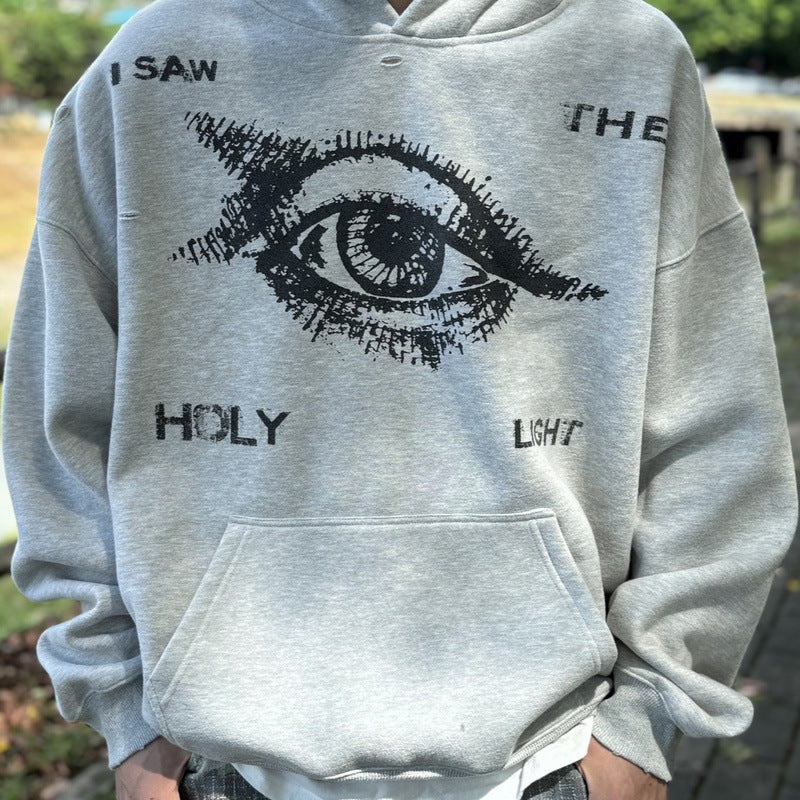 Men Vintage T-Shirts vintage American hooded sweater washing water old loose casual
