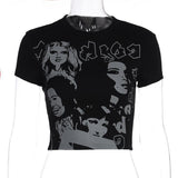 Vintage Y2g Shirts T-shirt Face Print round Neck Short Sleeve