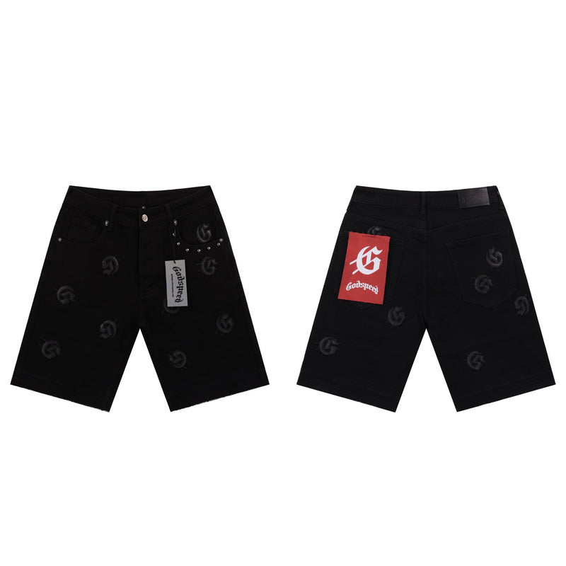 Godspeed Shorts Summer GOD Letter Pattern Embroidered Casual Denim Shorts