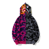 Bathing Ape Hoodie Tiger Sewing Color Matching Hooded Embroidered Cardigan Shark Sweater Jacket