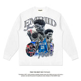 Nba Long Sleeved Shirt Enbidemei Style Washed Distressed Long Sleeve T-shirt Loose Cotton