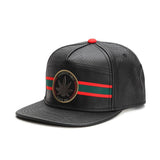 Trendy flat brimmed hat leather metal logo adjustable