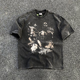 Men Vintage T-Shirts Vintage White Ink Printing Old Short Sleeve Vintage Loose Wash