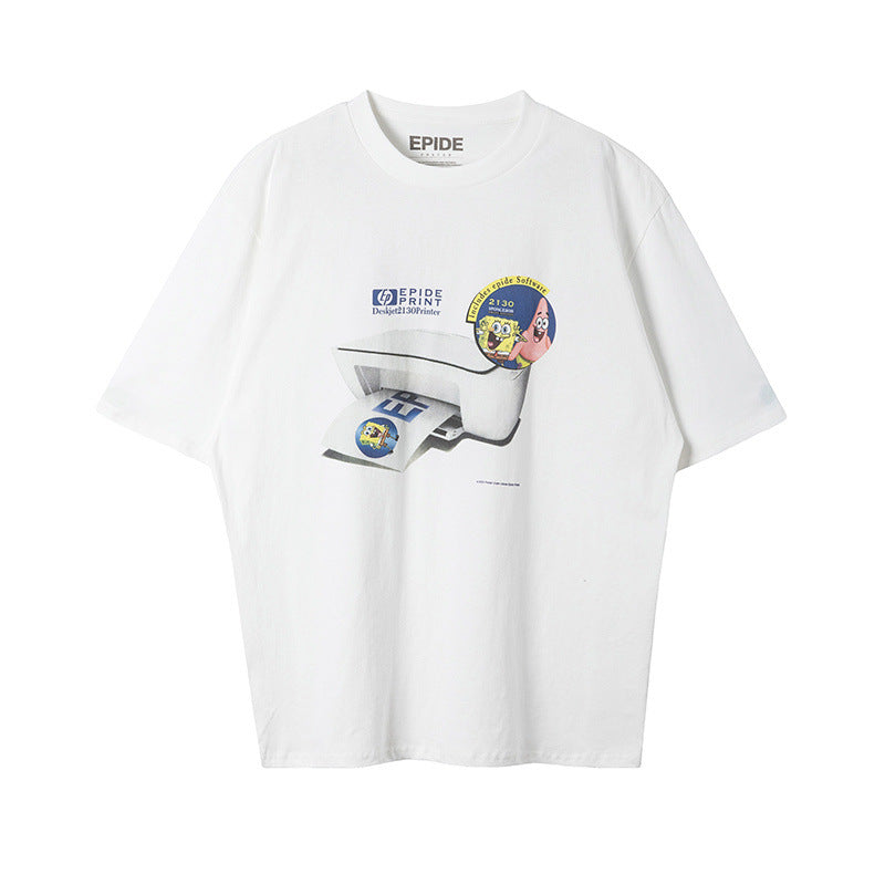 Men Vintage T-Shirts vintage washed old SpongeBob SquarePants printer couple short sleeves