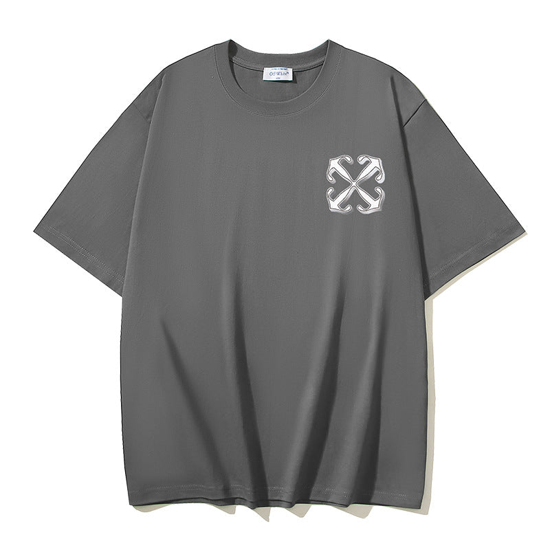 Off White T Shirts OW Dragon Letter Pattern Crew Neck Pullover Short Sleeves