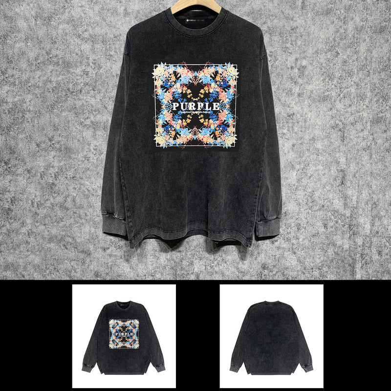 Purple Brand Distressed Long Sleeve Shirt Fashion Distressed Loose Long-sleeved Top