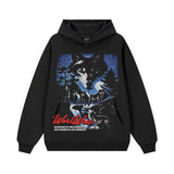 Vintage Hoodie Silver Wolf Night Vintage Printed Hooded Sweater Fall/Winter Crew Neck