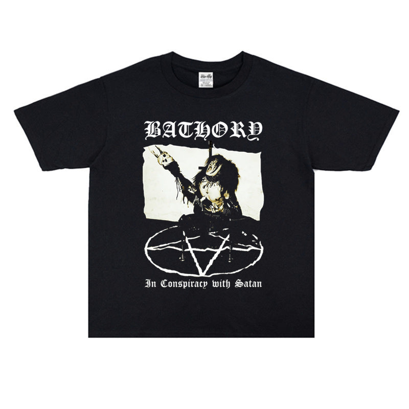 Rock Star T Shirt Metal Band Bathory Personalized Printed T-shirt Cotton Short Sleeve Men and Women Loose