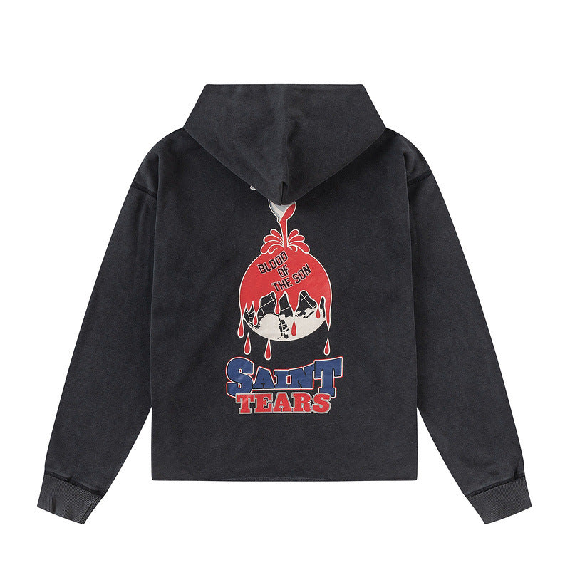 Mens Vintage T-Shirts Saint Michael Vintage Hooded Sweater Washed Old Casual