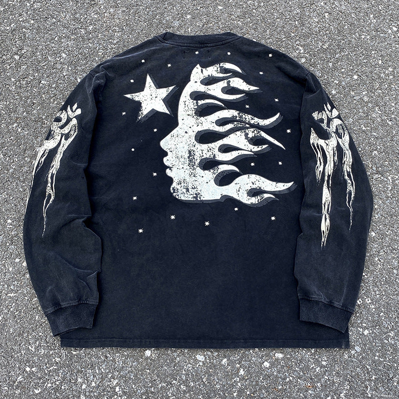 HS Hoodie Old Meteor Flame Portrait Printing Loose