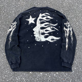 Hellstar Hoodie Old Meteor Flame Portrait Printing Loose
