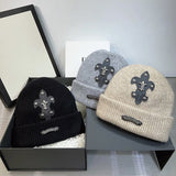 Chh Chrome Heart Beanie Vintage Cross Ear Protector Knitted Cap Wool Cap Pullover Cold Cap