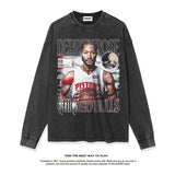 Nba Long Sleeve Shirt Derrick Rose American Street Basketball Jersey Printed Long Sleeve T-shirt Washed