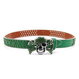Hip-hop punk rhinestone belt green big skull