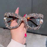 Trendy punk glasses pearl rhinestone tweed style