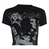 Vintage Y2g Shirts T-shirt Face Print round Neck Short Sleeve