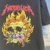 Mens Vintage T-Shirts Washing Water Old Short Sleeve Fog Flame Skull Print Casual Loose