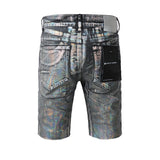 Purple Brand Denim Shorts Silver Coated Personality