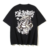 Off White T Shirts OW Dragon Letter Pattern Crew Neck Pullover Short Sleeves