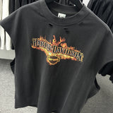 Men Vintage T-Shirts SAINT Flame Letter Printing Washing Water Old Casual