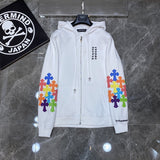 CHH Chrome Heart Hoodie Crowe Double Arm Embroidered Colored Cross Group Leather Zip Sweater