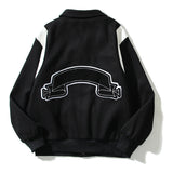 Askyurself Hoodie Embroidered Vintage Woolen Leather Patchwork Black and White Baseball Uniform