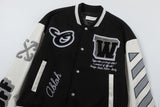 Off White Jacket Spring and Autumn OW Splicing Letter Pattern Baseball Jacket Jacket