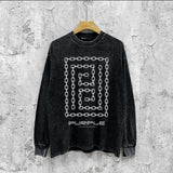 Purple Brand Distressed Long Sleeve Shirt Fashion Distressed Loose Long-sleeved Top