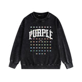 Purple Brand Distressed Sweatshirt Fashion Washed Black Long Sleeves Top
