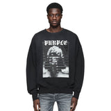 Purple Brand Distressed Sweatshirt Fashion Washed Black Long Sleeves Top