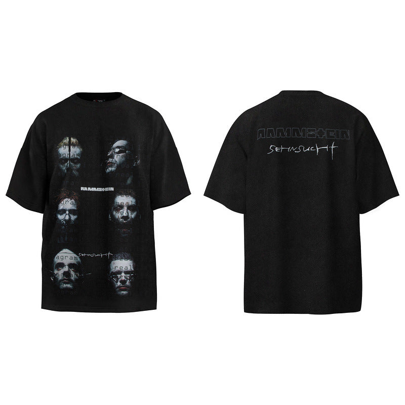 Men Vintage T-Shirts Rammstein German Chariot Band Washed Vintage Old Short Sleeve Shirt