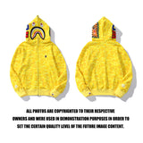 Bathing Ape Hoodie Shark WGM Letter Print Camo Yellow Hooded Cardigan Sweater Jacket