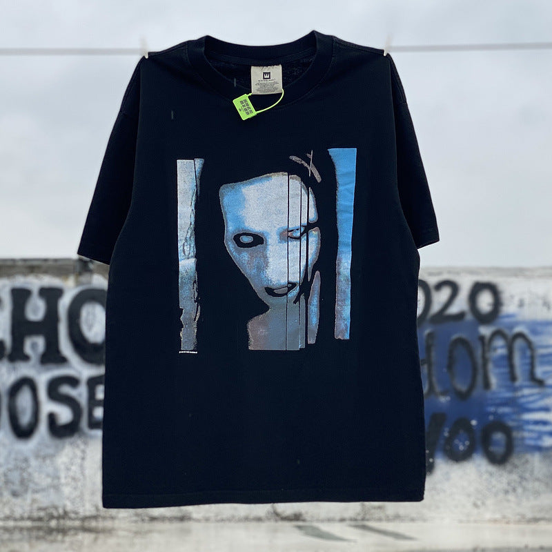 Men Vintage T-Shirts Marilyn Manson Short Sleeve High Street Old Vintage Casual