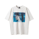 Mens Vintage T-Shirts SAINT MICHAEL Mecha Print Short Sleeves Old Loose
