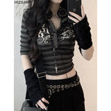 Vintage Y2g Shirts Women's Printing T-shirt Slim-Fit Striped Short Sleeves Female