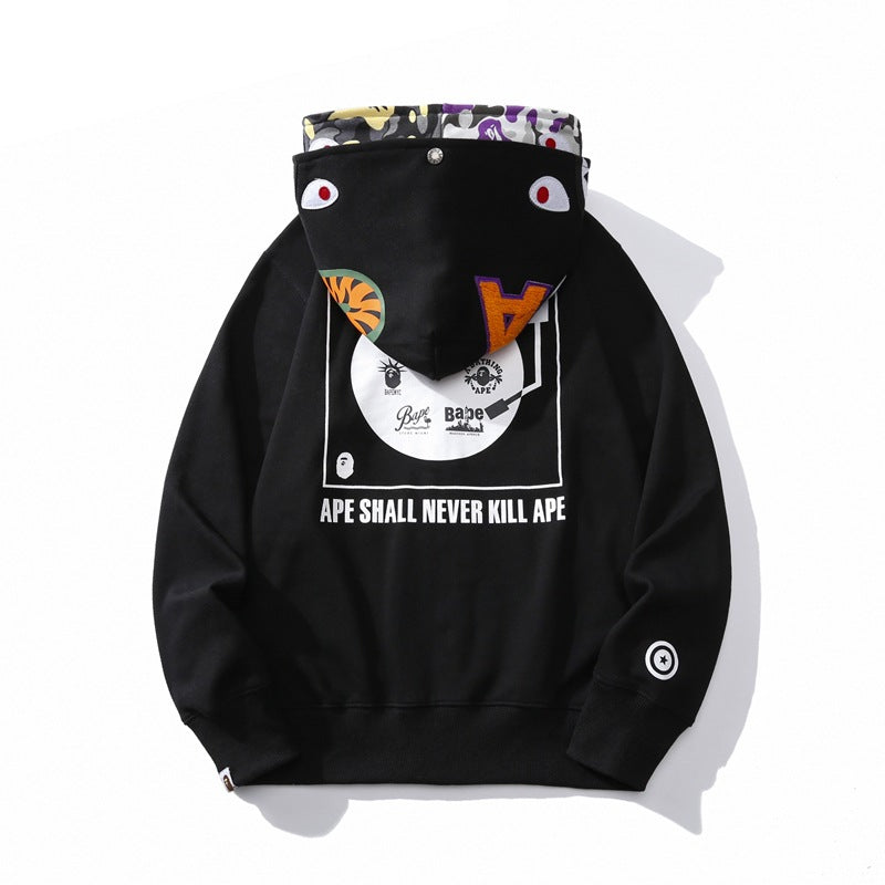 Bathing Ape Hoodie Shark Head Double Hood Camouflage Hooded Sweater Men's Autumn and Winter Cardigan Zipper Casual Couple Jacket