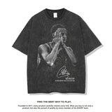 Nba T Shirt Curry American Vintage Print Short Sleeves Heavy Washed Distressed T-shirt