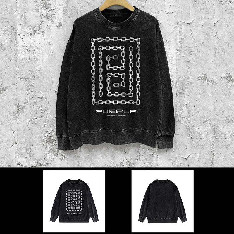 Purple Brand Distressed Sweatshirt Fashion Washed Black Long Sleeves Top