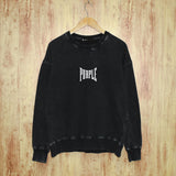 Purple Brand Distressed Sweatshirt Fashion Washed Black Long Sleeves Top