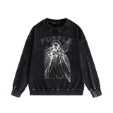 Purple Brand Distressed Sweatshirt Fashion Washed Black Long Sleeves Top