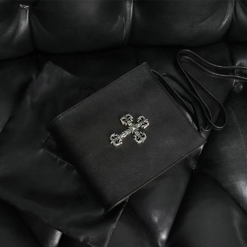 Chh Chrome Heart Leather Bag Flame Cross Leather