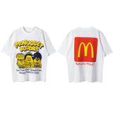 Men Vintage T-Shirts vintageM French Fries Cartoon Print Short Sleeve Loose Casual