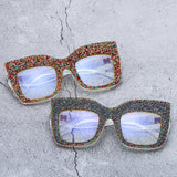 Trendy punk glasses large frame with diamonds