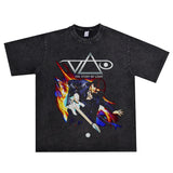 Rock Star T Shirt Singer Steve Vai Washed Distressed T-shirt Short Sleeve Loose Cotton Men and Women