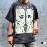 Mens Vintage T-Shirts SAINT MICHAEL CHO White Ghost Crack Print Crew Neck Casual Short Sleeve Vintage