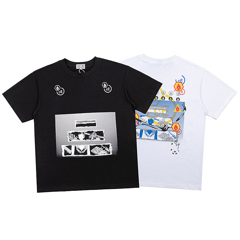 C.e t shirts character pattern letter printing round neck pullover short sleeves