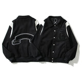Askyurself Hoodie Embroidered Vintage Woolen Leather Patchwork Black and White Baseball Uniform