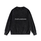 Purple Brand Distressed Sweatshirt Fashion Washed Black Long Sleeves Top