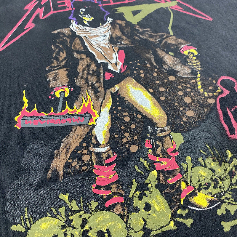 Men Vintage T-Shirts Lizard Man Printing METALLICA Washing Water Old Short Sleeves